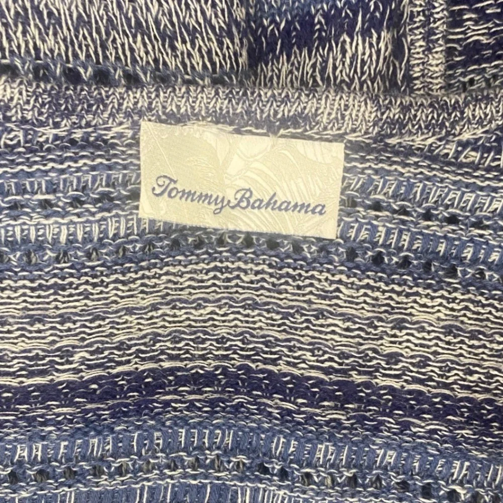 Tommy Bahama Poncho Womens One Size Blue Striped Fringe Knit Beach Cover Up Boho